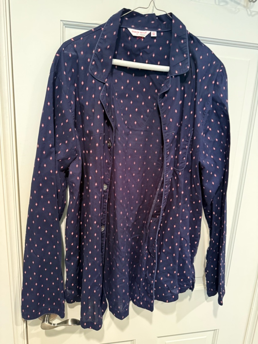 Vintage Derek Rose Navy Diamond Print Pajamas Button Top Shirt Large 100% Cotton